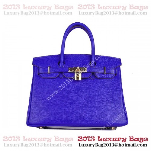 Hermes Birkin 30CM Tote Bag Blu Pelle Clemence H6088 Oro