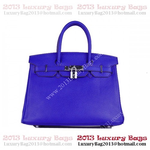 Hermes Birkin 30CM Tote Bag Blu Clemence Pelle H6088 Argento