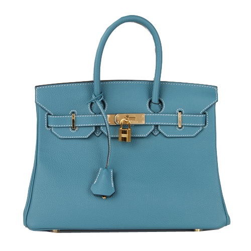 Hermes Birkin 30CM Tote Bag Blu Pelle Originale H30 Oro