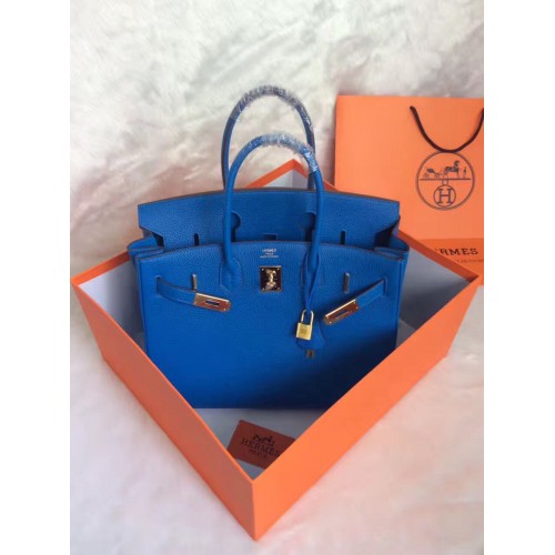 Hermes Birkin 30CM Tote Bag Blu Pelle originale HB30 Glod