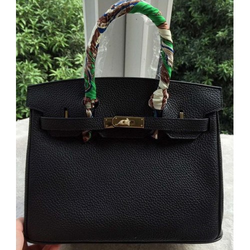 Hermes Birkin 30CM Tote Borse in pelle di vitello nera BK30 oro