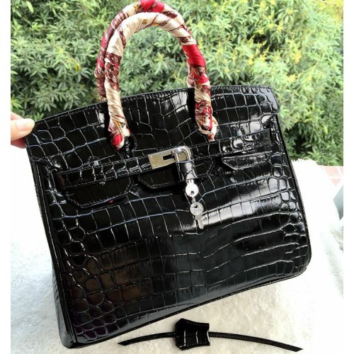 Hermes Birkin 30CM Tote Borse in pelle di coccodrillo nero iridescente oro
