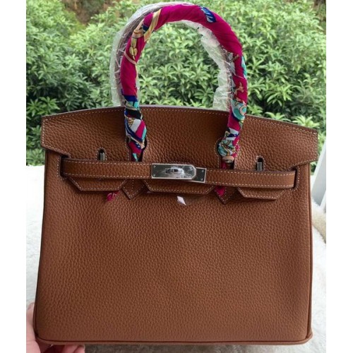 Hermes Birkin 30CM Tote Borse in pelle di vitello marrone BK30 argento