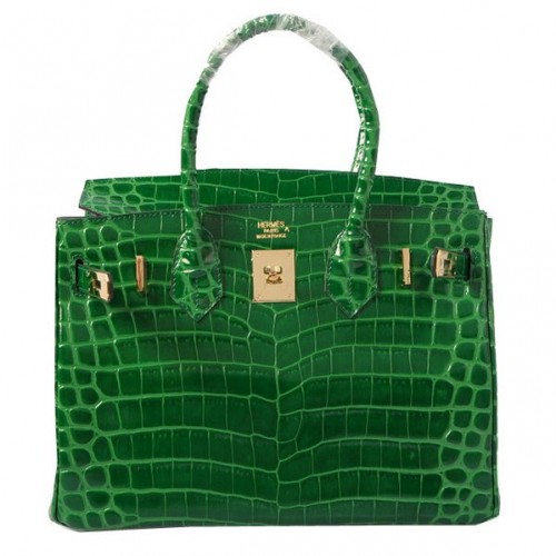Hermes Birkin 30CM Tote Bags Verde Iridescente Cocco Pelle Oro