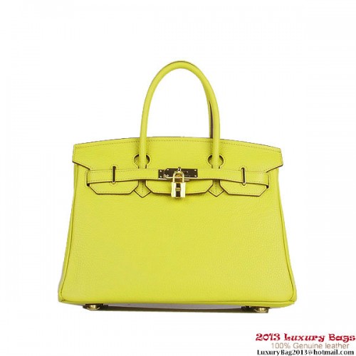 Hermes Birkin 30CM Tote Borse Limone Clemence Pelle Oro