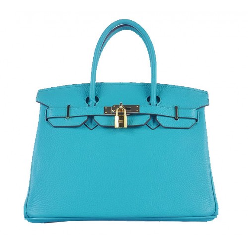 Hermes Birkin 30CM Tote Borse Light Blue Grainy Leather Gold