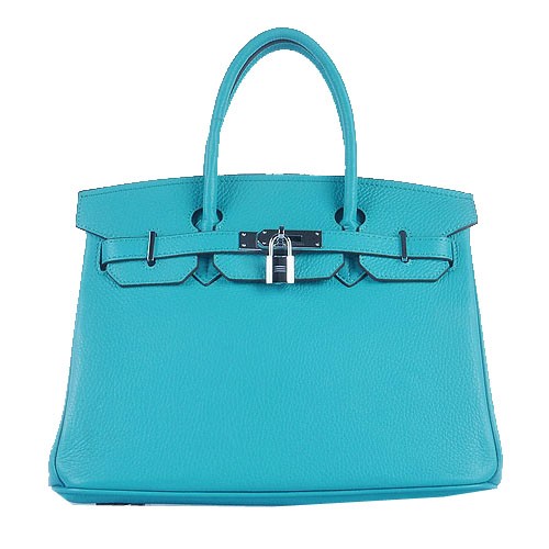Hermes Birkin 30cm Tote Borse Light Blue Grainy Leather Silver