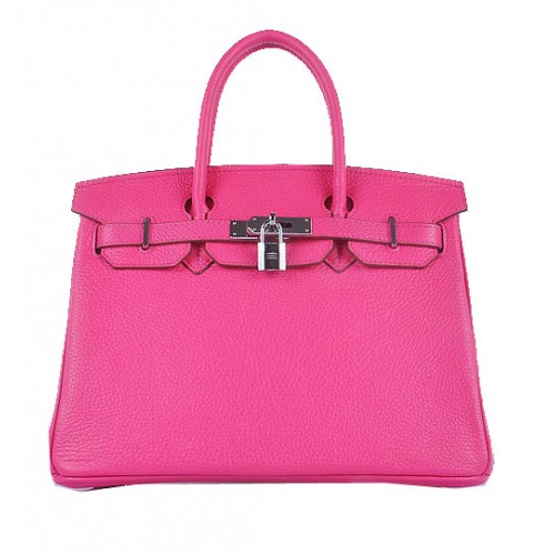 Hermes Birkin 30cm Tote Borse in pelle grana rosato chiaro argento
