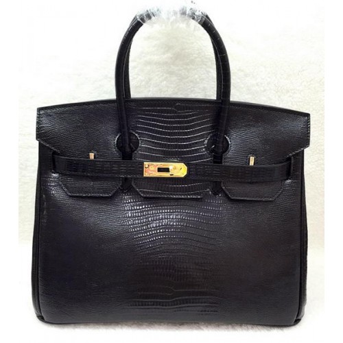 Hermes Birkin 30CM Tote Borse in pelle di lucertola H30LI nero