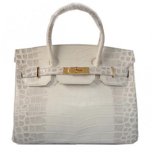 Hermes Birkin 30CM Tote Borse OffWhite Croco Pelle Oro