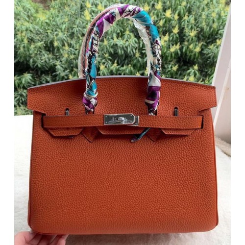 Hermes Birkin 30CM Tote Borse in pelle di vitello arancione BK30 argento