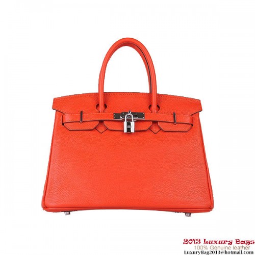 Hermes Birkin 30CM Tote Borse Arancione Pelle Clemence Argento