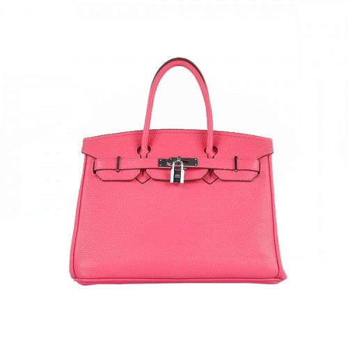 Hermes Birkin 30CM Tote Borse Rosa Clemence Pelle Argento