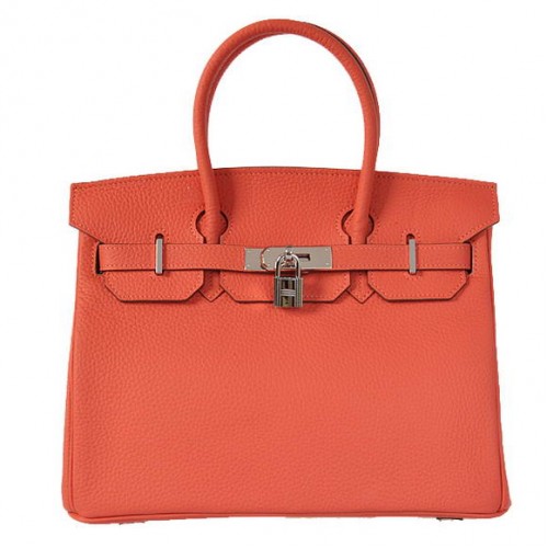 Hermes Birkin 30CM Tote Borse Pompadour Pelle Grana Argento
