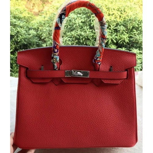 Hermes Birkin 30CM Tote Borse in pelle di vitello rossa BK30 argento