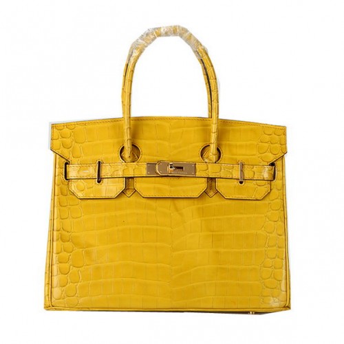 Hermes Birkin 30CM Tote Bags giallo iridescente in pelle di coccodrillo oro