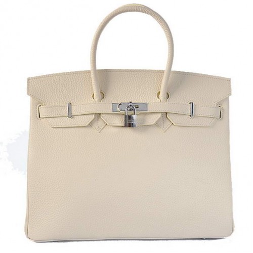 Hermes Birkin 35CM Tote Borse Togo Pelle Beige Argento