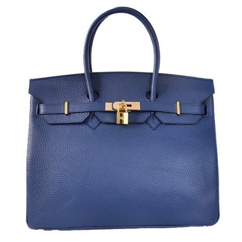 Hermes Birkin 35CM Tote Borse Togo in pelle blu scuro dorato