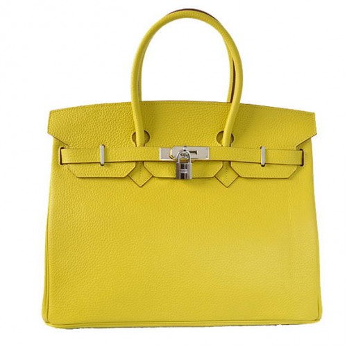 Hermes Birkin 35CM Tote Borse Togo Pelle Limone Argento