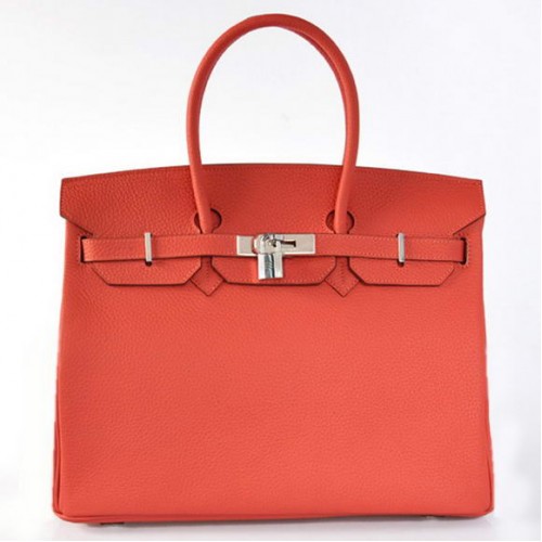 Hermes Birkin 35CM Tote Borse Togo in pelle rosso chiaro argento