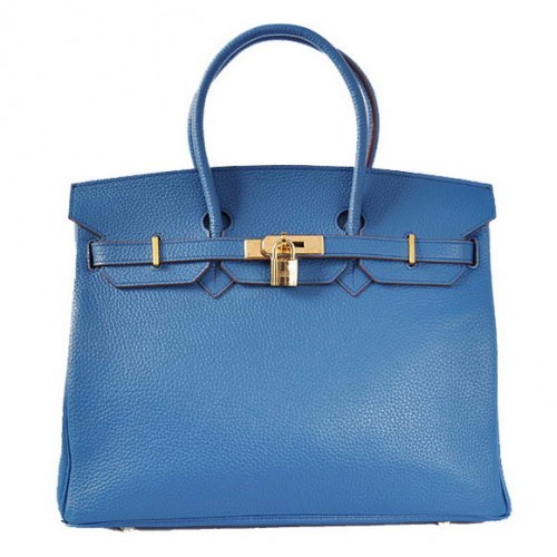 Hermes Birkin 35CM Tote Borse Togo in pelle Mid Blue Golden