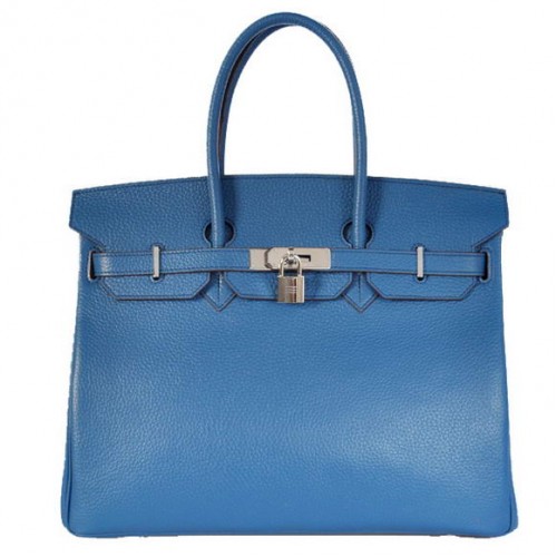 Hermes Birkin 35CM Tote Borse Togo in pelle Mid Blue Silver