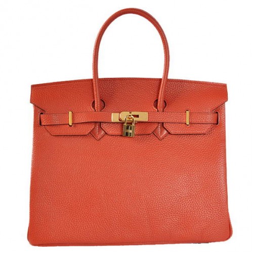 Hermes Birkin 35CM Tote Borse Togo Pelle Mid Rosso Dorato