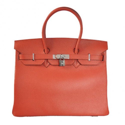 Hermes Birkin 35CM Tote Borse Togo Pelle Mid Rosso Argento
