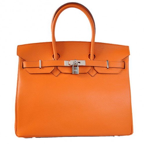 Hermes Birkin 35CM Tote Borse Togo in pelle arancione argento