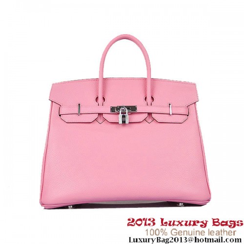 Hermes Birkin 35CM Rosa Clafskin Tote Bag in pelle argento
