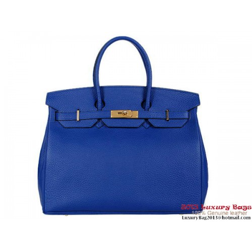 Hermes Birkin 35CM RoyalBlue Clemence Tote Bag in pelle oro