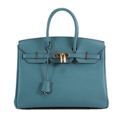 Borsa in pelle liscia Hermes Birkin 35CM 6089 blu dorato