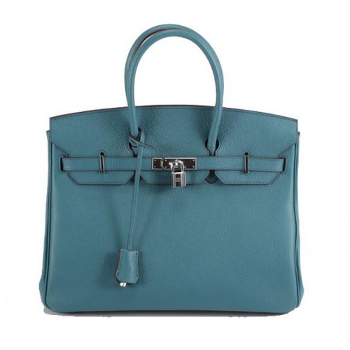 Hermes Birkin 35CM borsa in pelle liscia 6089 blu argento