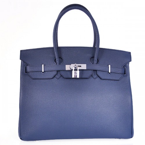Borsa in pelle liscia Hermes Birkin 35CM 6089 argento blu scuro