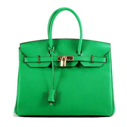 Borsa in pelle liscia Hermes Birkin 35CM 6089 Dark Green Golden