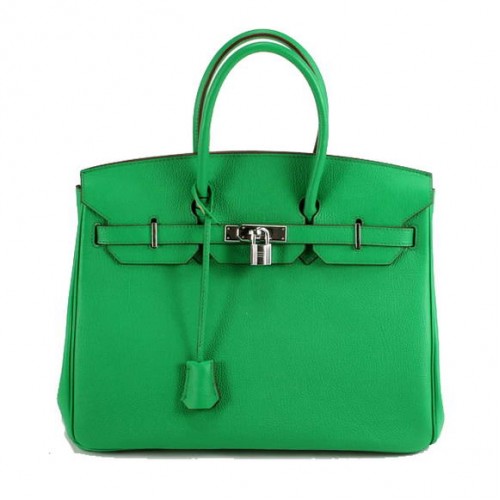 Borsa in pelle liscia Hermes Birkin 35CM 6089 argento verde scuro