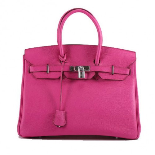 Borsa in pelle liscia Hermes Birkin 35CM 6089 argento rosa