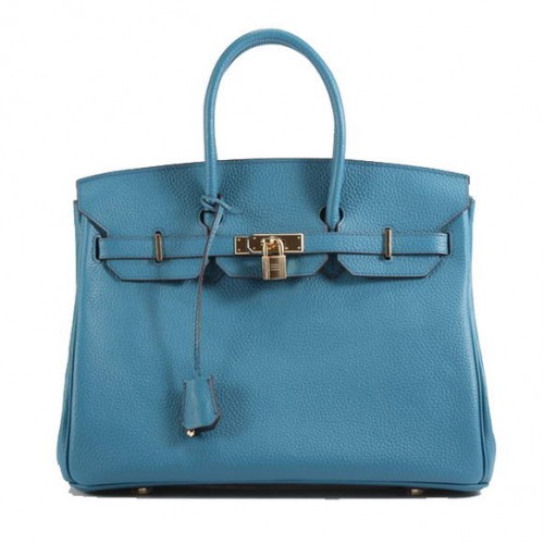 Hermes Birkin 35CM Togo borsa in pelle 6089 blu dorato