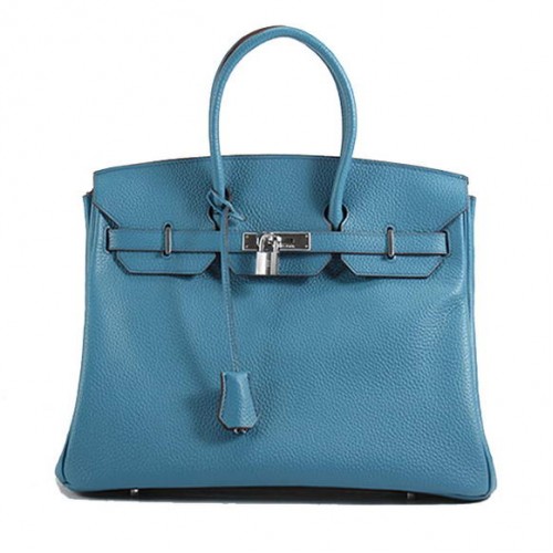 Hermes Birkin 35CM Togo borsa in pelle 6089 blu argento