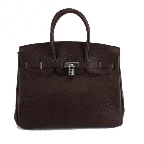 Hermes Birkin 35CM Togo Borsa in pelle 6089 Dark Coffee Silver