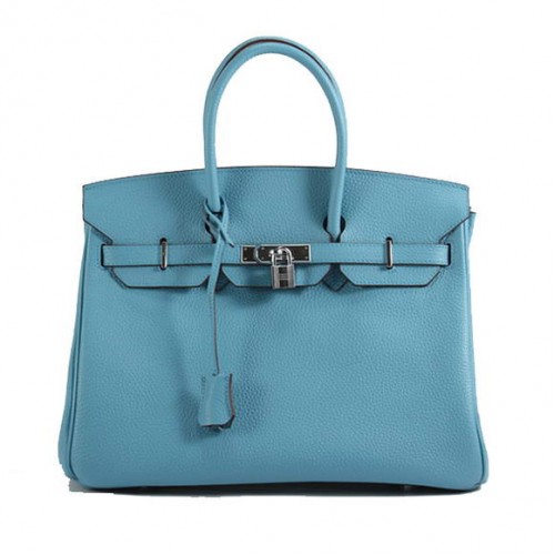 Hermes Birkin 35CM Togo borsa in pelle 6089 argento azzurro