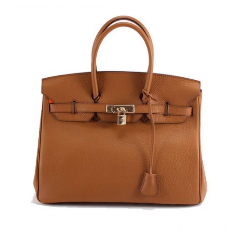 Hermes Birkin 35CM Togo borsa in pelle 6089 Light Coffee Golden