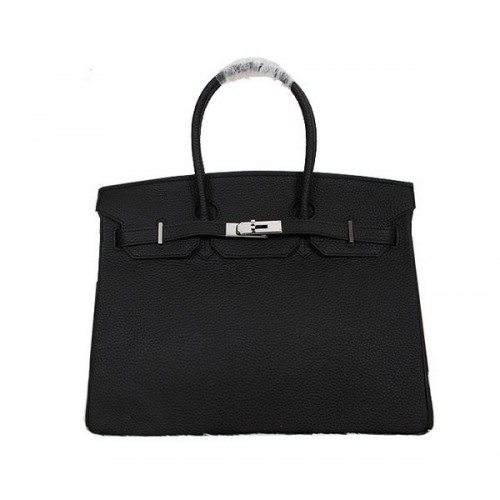 Hermes Birkin 35CM Tote Bag Nero Pelle Clemence H35 Argento