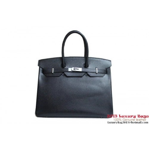 Hermes Birkin 35CM Tote Bag Black Clemence Pelle H6089 Argento/Oro
