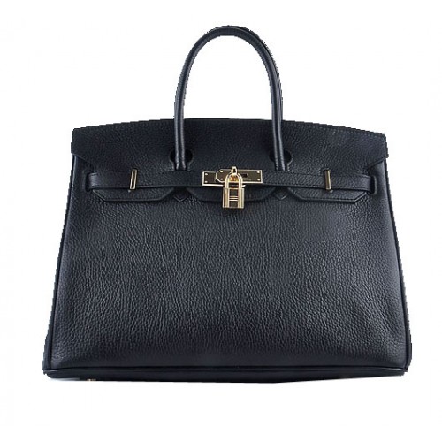 Hermes Birkin 35CM Tote Bag in pelle nera granulosa oro