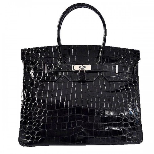 Hermes Birkin 35CM Tote Bag Nero Iridescente Pelle Di Cocco Argento