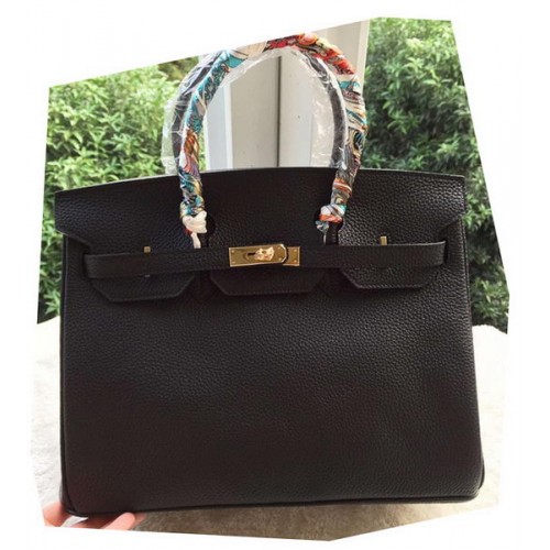 Hermes Birkin 35CM Tote Bag in pelle nera Litchi BK35 oro