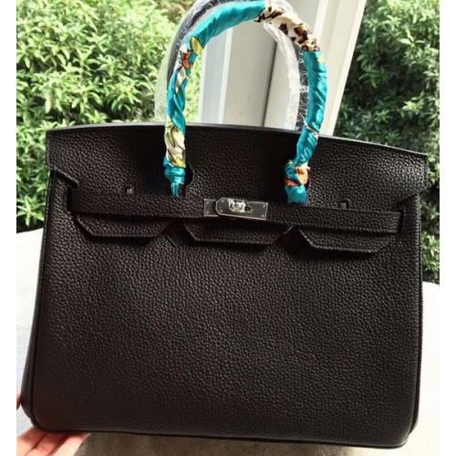 Hermes Birkin 35CM Tote Bag in pelle nera Litchi BK35 argento