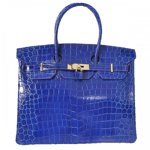 Hermes Birkin 35CM Tote Bag blu iridescente in pelle di coccodrillo oro