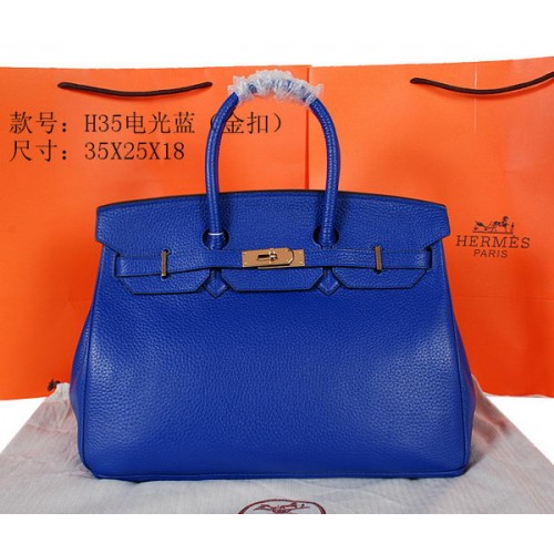 Hermes Birkin 35CM Tote Bag Blu Pelle granulosa originale H35 Oro
